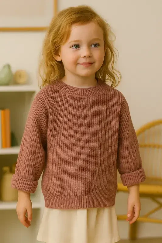 Extra Flexible Crew Neck Unisex Baby & Kids Sweater (0-8 Years)-Burgundy - 1