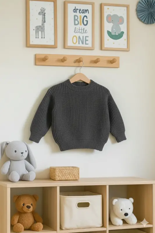 Extra Flexible Crew Neck Unisex Baby Kids Sweater - Charcoal - 1