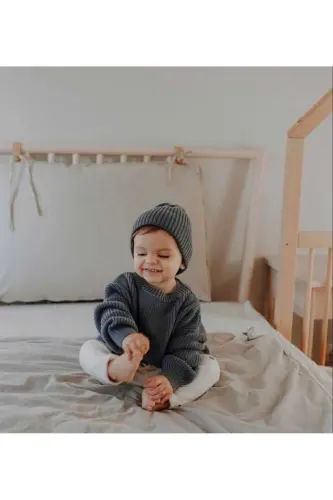 Extra Flexible Crew Neck Unisex Baby Kids Sweater - Charcoal - 2