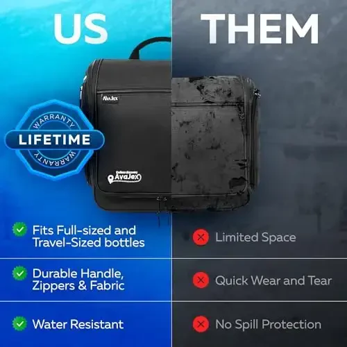 Extra Large (11.8”x11.8”x4”) Erkaklar va ayollar uchun osilgan sayohat tualet sumkasi - Yelkali Kosmetik Sayohat Sumkasi - Metall ilgakli suv o'tkazmaydigan gigiyena sumkasi va tualet buyumlari uchun 19 ta bo'linma - 5