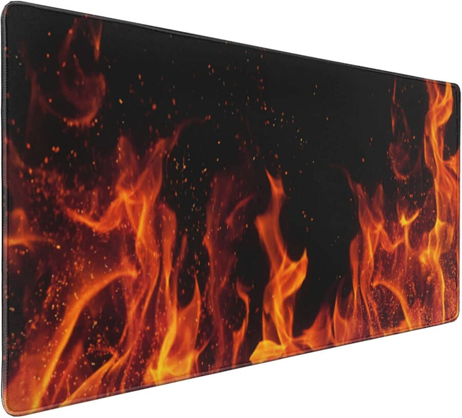 Extra Large Gaming Mouse Pad with Stitched Edges. Extended Full Desk Mousepad with Non Slip Rubber Base. Perfect for Work, Game, Office & Home. (XXXL Fire Theme Mousepad 35.5'' x 16'') - 1