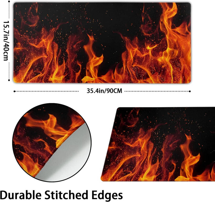 Extra Large Gaming Mouse Pad with Stitched Edges. Extended Full Desk Mousepad with Non Slip Rubber Base. Perfect for Work, Game, Office & Home. (XXXL Fire Theme Mousepad 35.5'' x 16'') - 2