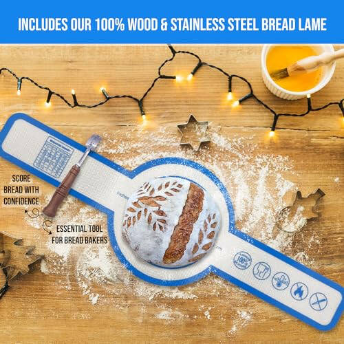 Extra-long Dutch oven 2 PCS silicone re-useable bread baking sling mat + 1 bread lame. Wide sling handles, non-stick, heat resistant for sourdough bread baking. By EDAAJ OFFICIAL - 5