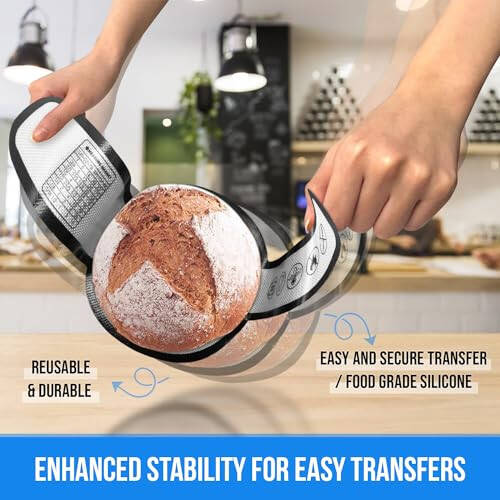 Extra-long Dutch oven 2 PCS silicone re-useable bread baking sling mat + 1 bread lame. Wide sling handles, non-stick, heat resistant for sourdough bread baking. By EDAAJ OFFICIAL - 6