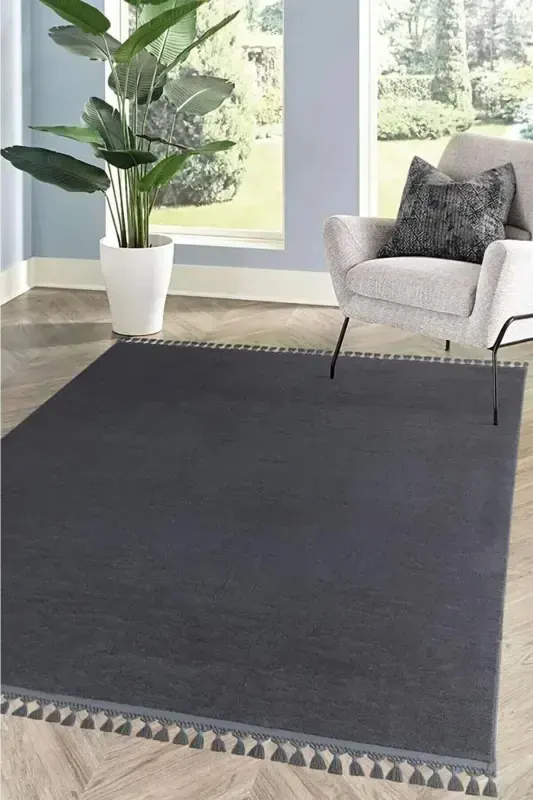 Extra Puffy Plush Ultra Soft Washable Anthracite Round-ANTHRACITE - 1