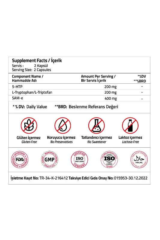 Extra Smile 5 Htp 200 mg L-Tryptophan 200 mg SAM 400 mg 30 Capsules - 4
