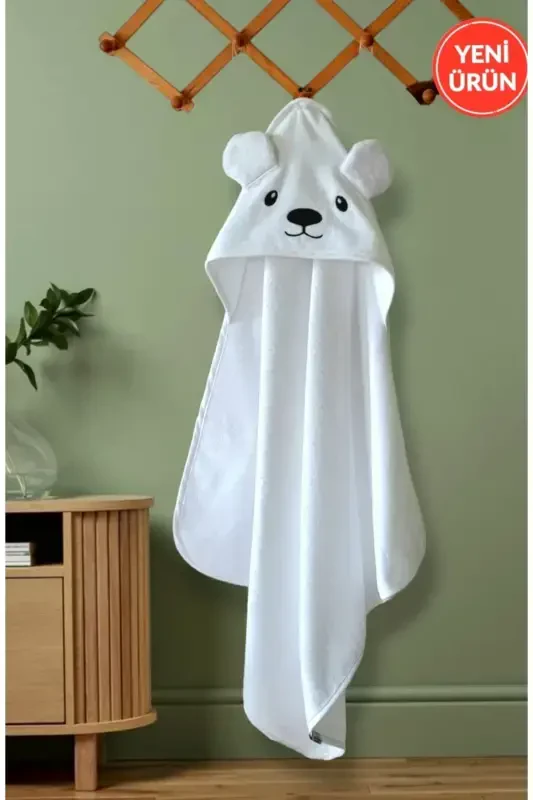 Extra Soft Cotton Unisex Newborn/Baby Bath Swaddle Towel White/Polar Bear-WHITE2 - PAMUK HANIM