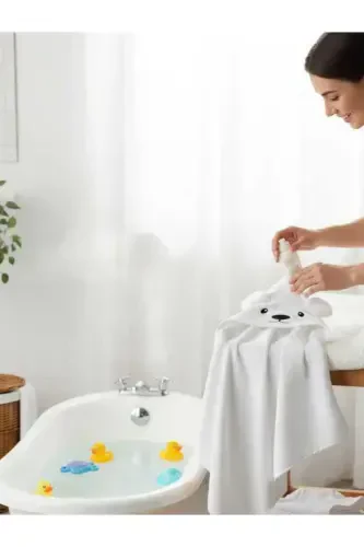 Extra Soft Cotton Unisex Newborn/Baby Bath Swaddle Towel White/Polar Bear-WHITE2 - 6