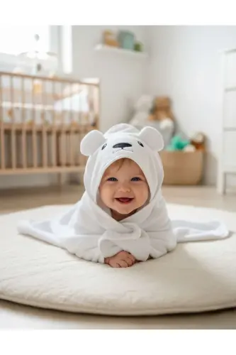 Extra Soft Cotton Unisex Newborn/Baby Bath Swaddle Towel White/Polar Bear-WHITE2 