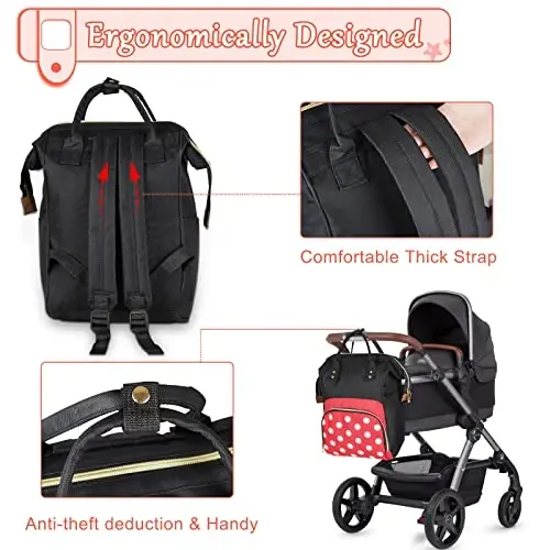 Exttlliy Baby Diaper Bag Backpack, Large Capacity Waterproof Multi-Function Fashion Polka Dots Travel Bag Pack, Nursing Bag - 5