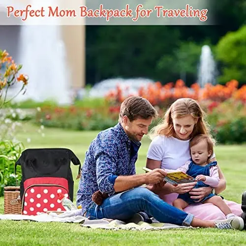 Exttlliy Baby Diaper Bag Backpack, Large Capacity Waterproof Multi-Function Fashion Polka Dots Travel Bag Pack, Nursing Bag - 6