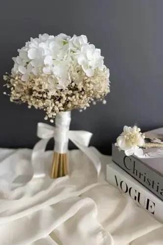 Eyaz Gidrangeya Chiplari bilan To'y Gulchambari Yoqa Gulchambari 2 dona to'plam - 1