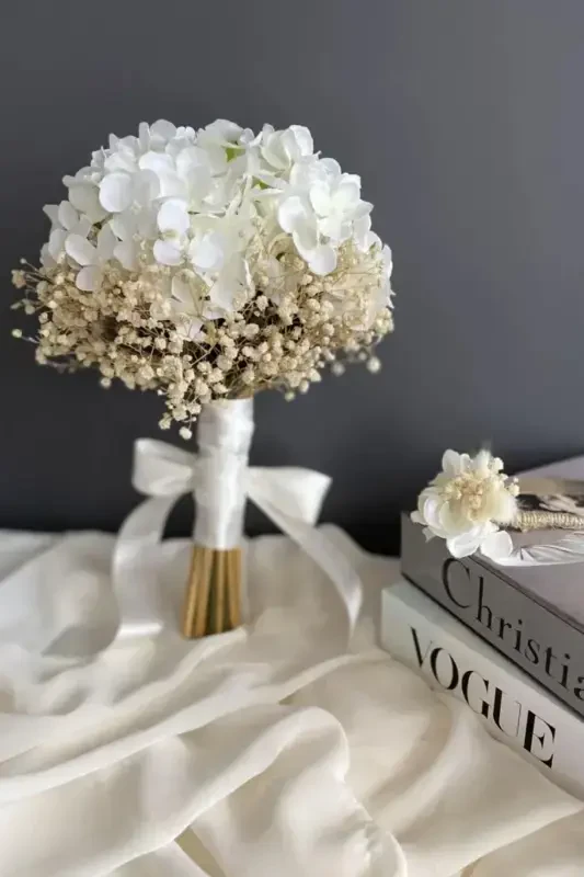 Eyaz Hydrangea Bridal Corsage with Chips 2-Piece Set - GENEL MARKALAR