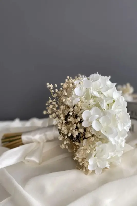 Beyaz Ortanca Cipsolu Gelin Çiçeği Yaka Çiçeği 2 Li Set - 2