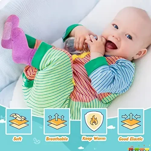 Eyean Baby Wool Grip Paypoq Yumshoq Qishki Issiq Qalin Sirpanmaydigan Bolalar O'g'il Qizlar Bolalar Paypoqlari 6 juft - 4