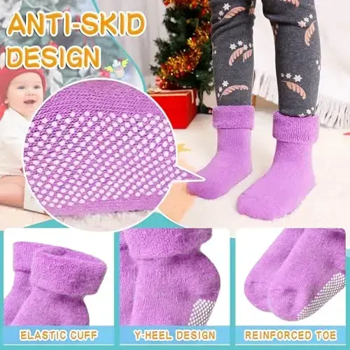 Eyean Baby Wool Grip Paypoq Yumshoq Qishki Issiq Qalin Sirpanmaydigan Bolalar O'g'il Qizlar Bolalar Paypoqlari 6 juft - 6