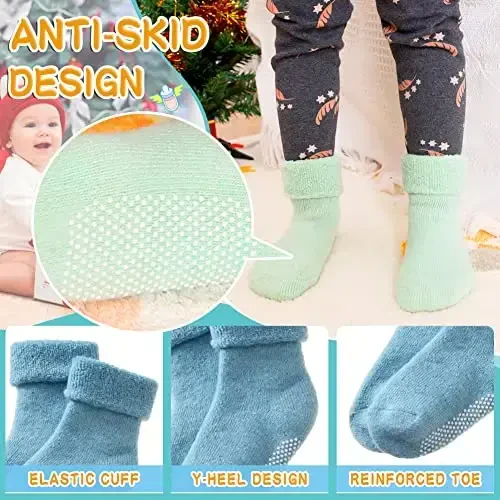 Eyean Baby Wool Grip Paypoq Yumshoq Qishki Issiq Qalin Sirpanmaydigan Bolalar O'g'il Qizlar Bolalar Paypoqlari 6 Juft - 4