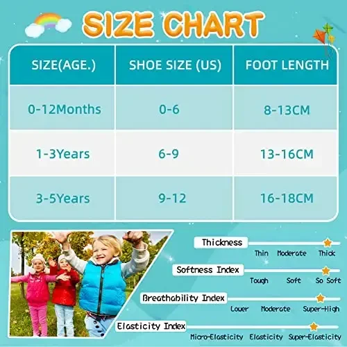 Eyean Baby Wool Grip Paypoq Yumshoq Qishki Issiq Qalin Sirpanmaydigan Bolalar O'g'il Qizlar Bolalar Paypoqlari 6 Juft - 6