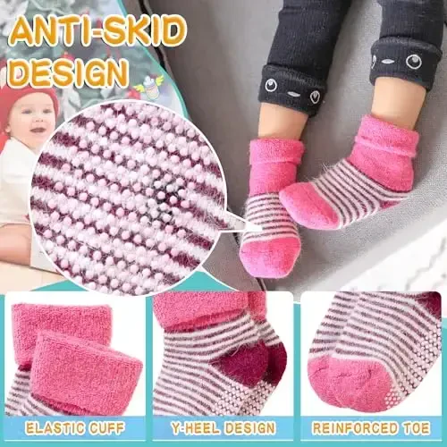 Eyean Baby Wool Grip Paypoq Yumshoq Qishki Issiq Qalin Sirpanmaydigan Bolalar O'g'il Qizlar Bolalar Paypoqlari 6 Juft - 4