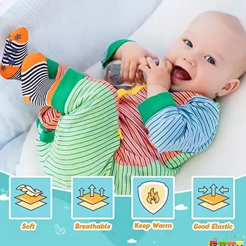 Eyean Baby Wool Grip Paypoq Yumshoq Qishki Issiq Qalin Sirpanmaydigan Bolalar O'g'il Qizlar Ekipaj Paypoqlari Bolalar uchun 6 juft - 6