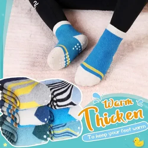 Eyean Baby Wool Grip Paypoq Yumshoq Qishki Issiq Qalin Sirpanmaydigan Bolalar O'g'il Qizlar Paypoqlari Bolalar uchun 6 juft - 2