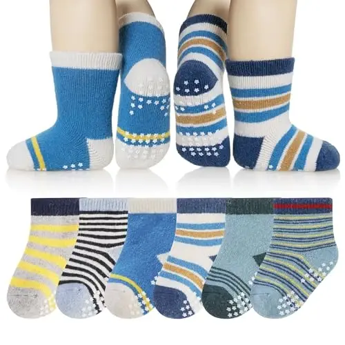 Eyean Baby Wool Grip Paypoq Yumshoq Qishki Issiq Qalin Sirpanmaydigan Bolalar O'g'il Qizlar Paypoqlari Bolalar uchun 6 juft - MODAZONE