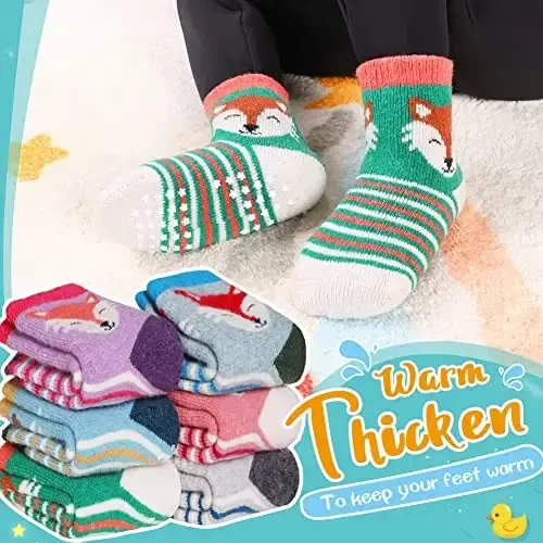 Eyean Baby Wool Grip Paypoq Yumshoq Qishki Issiq Qalin Sirpanmaydigan Bolalar O'g'il Qizlar Paypoqlari Bolalar uchun 6 juft - 2