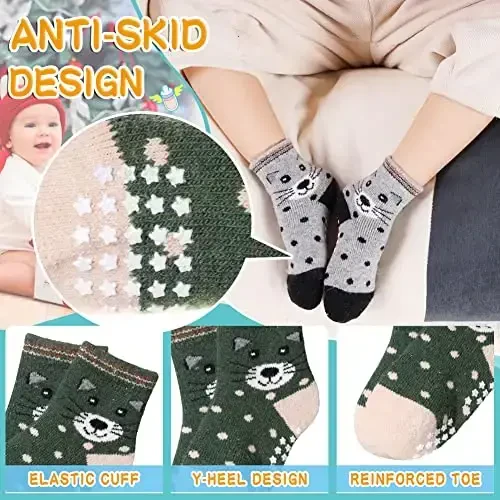 Eyean Baby Wool Grip Paypoq Yumshoq Qishki Issiq Qalin Sirpanmaydigan Bolalar uchun Paypoqlar 6 Juft - 4