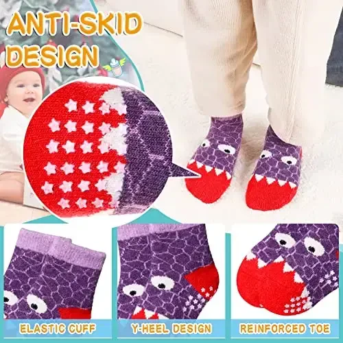 Eyean Baby Wool Grip Paypoq Yumshoq Qishki Issiq Qalin Sirpanmaydigan Chaqaloq O'g'il Qizlar Bolalar uchun paypoqlar 6 juft - 4