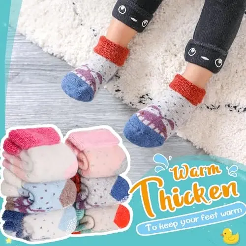 Eyean Baby Wool Grip Sock Soft Winter Warm Thick Non Slip Toddler Boy Girls Crew Socks For Children 6 Pairs - 2