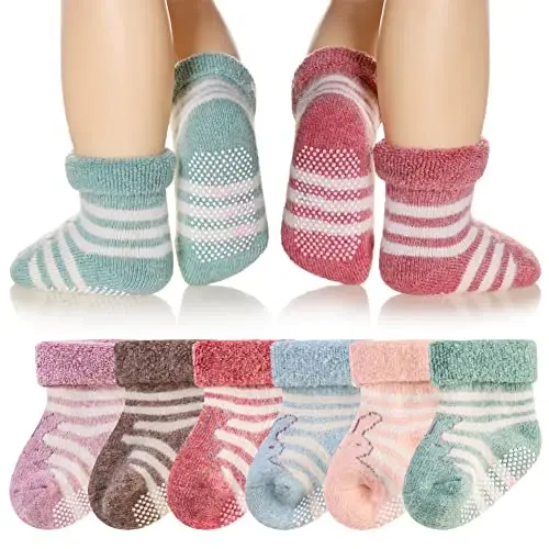 Eyean Baby Wool Grip Sock Soft Winter Warm Thick Non Slip Toddler Boy Girls Crew Socks For Children 6 Pairs 