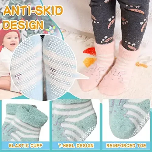 Eyean Baby Wool Grip Sock Soft Winter Warm Thick Non Slip Toddler Boy Girls Crew Socks For Children 6 Pairs - 4