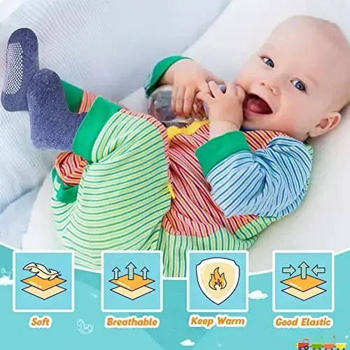 Eyean Baby Wool Grip Sock Soft Winter Warm Thick Non Slip Toddler Boy Girls Crew Socks For Children 6 Pairs - 5