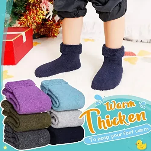 Eyean Baby Wool Grip Sock Soft Winter Warm Thick Non Slip Toddler Boy Girls Crew Socks For Children 6 Pairs - 2