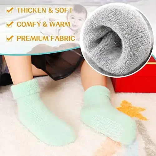 Eyean Baby Wool Grip Sock Soft Winter Warm Thick Non Slip Toddler Boy Girls Crew Socks For Children 6 Pairs - 3