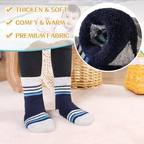 Eyean Baby Wool Grip Sock Soft Winter Warm Thick Non Slip Toddler Boy Girls Crew Socks For Children 6 Pairs - 3