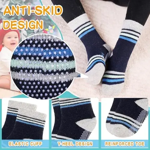 Eyean Baby Wool Grip Sock Soft Winter Warm Thick Non Slip Toddler Boy Girls Crew Socks For Children 6 Pairs - 4