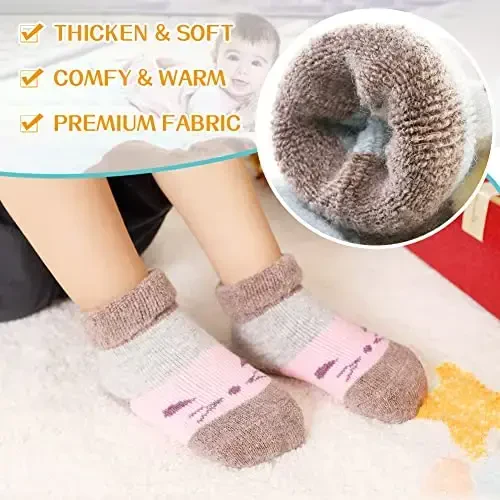 Eyean Baby Wool Grip Sock Soft Winter Warm Thick Non Slip Toddler Boy Girls Crew Socks For Children 6 Pairs - 3