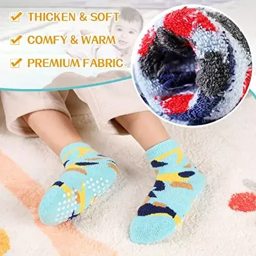 Eyean Baby Wool Grip Sock Soft Winter Warm Thick Non Slip Toddler Boy Girls Crew Socks For Children 6 Pairs - 3