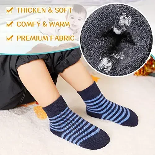 Eyean Baby Wool Grip Sock Soft Winter Warm Thick Non Slip Toddler Boy Girls Crew Socks For Children 6 Pairs - 3