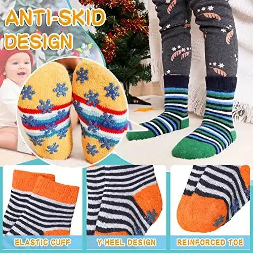 Eyean Baby Wool Grip Sock Soft Winter Warm Thick Non Slip Toddler Boy Girls Crew Socks For Children 6 Pairs - 4
