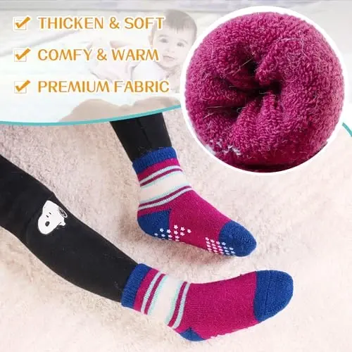 Eyean Baby Wool Grip Sock Soft Winter Warm Thick Non Slip Toddler Boy Girls Crew Socks For Children 6 Pairs - 3