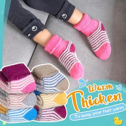Eyean Baby Wool Grip Sock Soft Winter Warm Thick Non Slip Toddler Boy Girls Crew Socks For Children 6 Pairs - 2