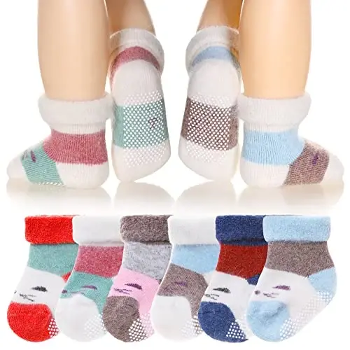 Eyean Baby Wool Grip Sock Soft Winter Warm Thick Non Slip Toddler Boy Girls Crew Socks For Children 6 Pairs 