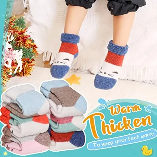 Eyean Baby Wool Grip Sock Soft Winter Warm Thick Non Slip Toddler Boy Girls Crew Socks For Children 6 Pairs - 2