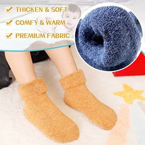 Eyean Baby Wool Grip Sock Soft Winter Warm Thick Non Slip Toddler Boy Girls Crew Socks For Children 6 Pairs - 3