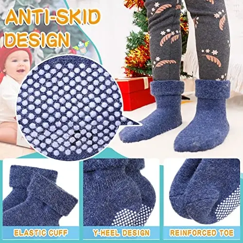 Eyean Baby Wool Grip Sock Soft Winter Warm Thick Non Slip Toddler Boy Girls Crew Socks For Children 6 Pairs - 4