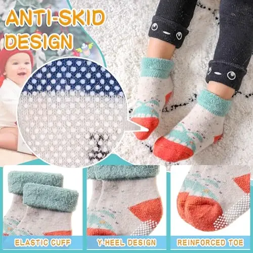 Eyean Baby Wool Grip Sock Soft Winter Warm Thick Non Slip Toddler Boy Girls Crew Socks For Children 6 Pairs - 4