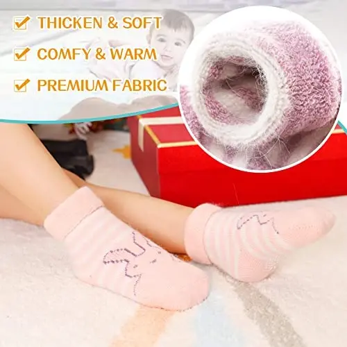 Eyean Baby Wool Grip Sock Soft Winter Warm Thick Non Slip Toddler Boy Girls Crew Socks For Children 6 Pairs - 3