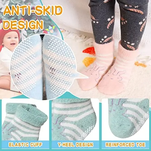 Eyean Baby Wool Grip Sock Soft Winter Warm Thick Non Slip Toddler Boy Girls Crew Socks For Children 6 Pairs - 4
